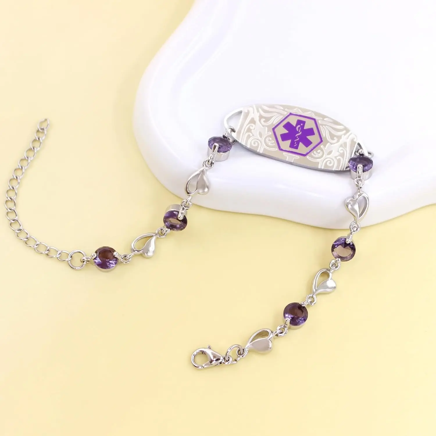 Editable QR Code Medical Alert Bracelet for Women | Stainless Steel & CZ Crystal Floral ID Bracelet | Laser Engraved Dynamic Medical Info Jewelry for Travel & Daily Wear