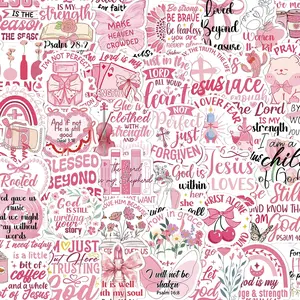 Bible Verse Christian Stickers - 50Pcs Pink Jesus God Stickers, Inspirational Scripture Faith Based Decals, Religious Prayer Decal for Women Teens Girls Decor Water Bottles Laptop Scrapbook