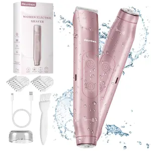 Akunbem Bikini Trimmer for Women, Electric Shaver and Razor Rechargeable 2-in-1 Body and Facial Epilator, Dual Heads for Painless Trimming of Pubic Hair, Face, Underarms and Legs, Summer Gift