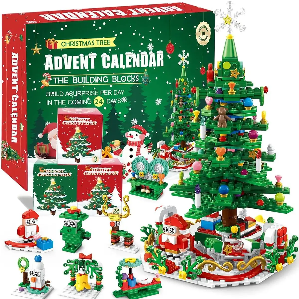 2026 Building Blocks Advent Calendar - 24Pack Mini Jigsaw Puzzle Toys, Safe Plastics Reindeer Themed Kits for Kids-Adults, Holiday Cheer Tradition Countdown Creative Assembly Toys, Vibrant, Brick Kit, Diy Building Block,parent-child bonding time