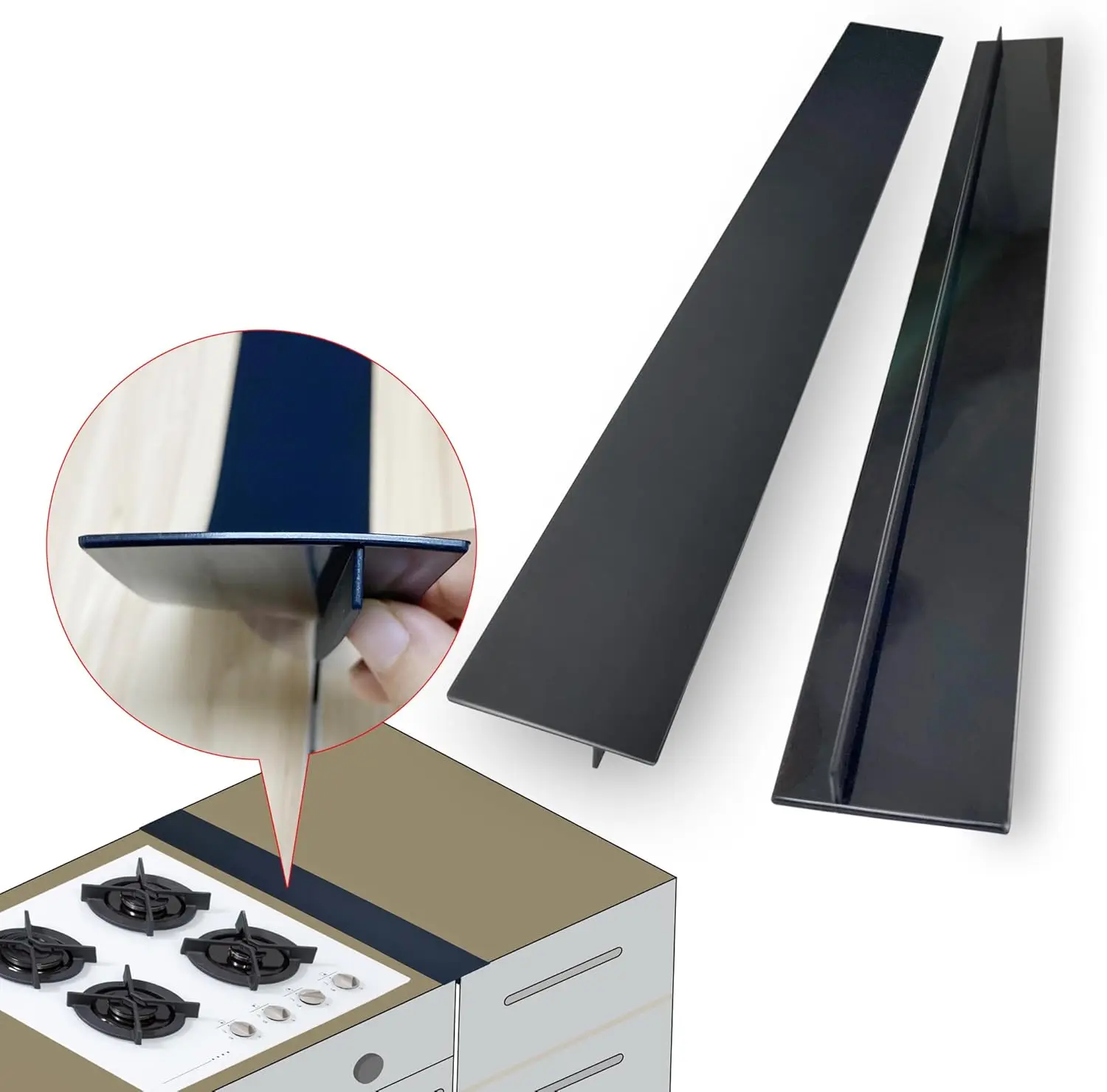 30 inch Black Stove Gap Covers (2 Pack),  Gap Filler for Stove and Counter, Oven Edge Side Gap Guards, Kitchen Range Crumb Catcher Strips between Stovetop and Countertop