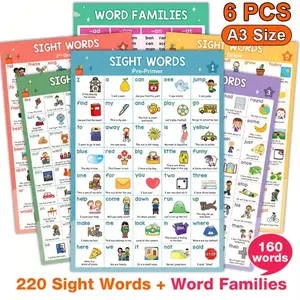A3 Size Educational Posters Set, 6 Sheets Multicolor Learning Charts for Classroom & Home Study, Room Decoration Accessories, Learning Materials, Classroom Supplies Charts
