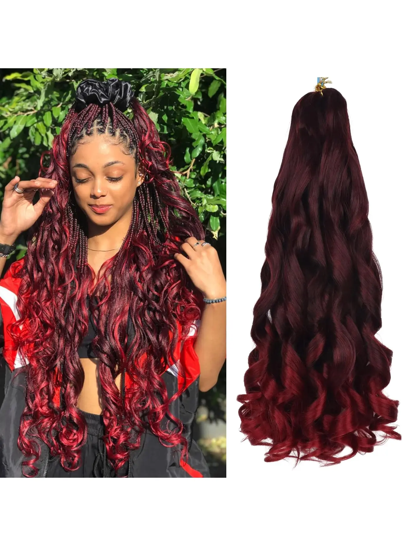 French Curl 24inch 6 Packs Braided Synthetic Extensions Hair Extensions, Pre-Stretched Wavy Hook-In Hair, Natural Volume for Black Women