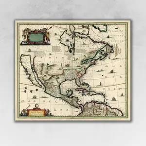 HomeRoots 391957 16 x 20 in. Vintage 1652 Map of Early North America Multi Color Wall Art