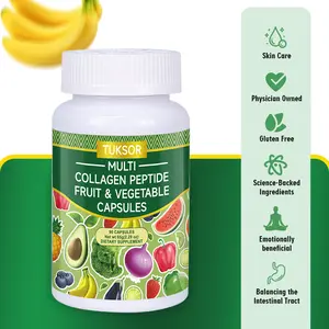 TUKSOR Multi Collagen Peptide Fruit & Vegetable Capsules - Natural Organic Protein Fiber Supplement for Immune Support, Gut Health, Skin Elasticity