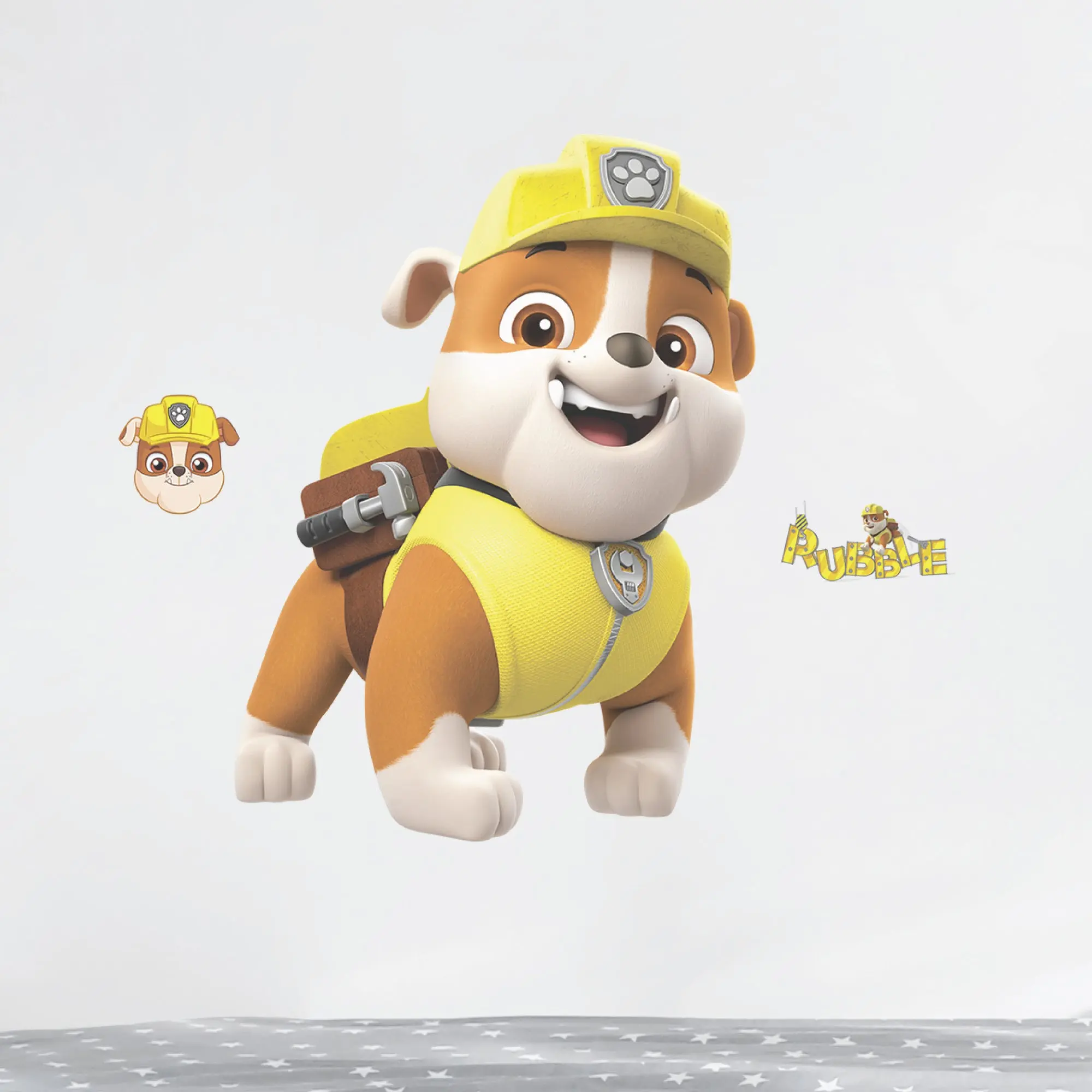 Paw Patrol Rubble Wall Decal 21 Inches High-Quality Vinyl Set with 2 Smaller Decals Officially Licensed by Nickelodeon for Kids' Rooms