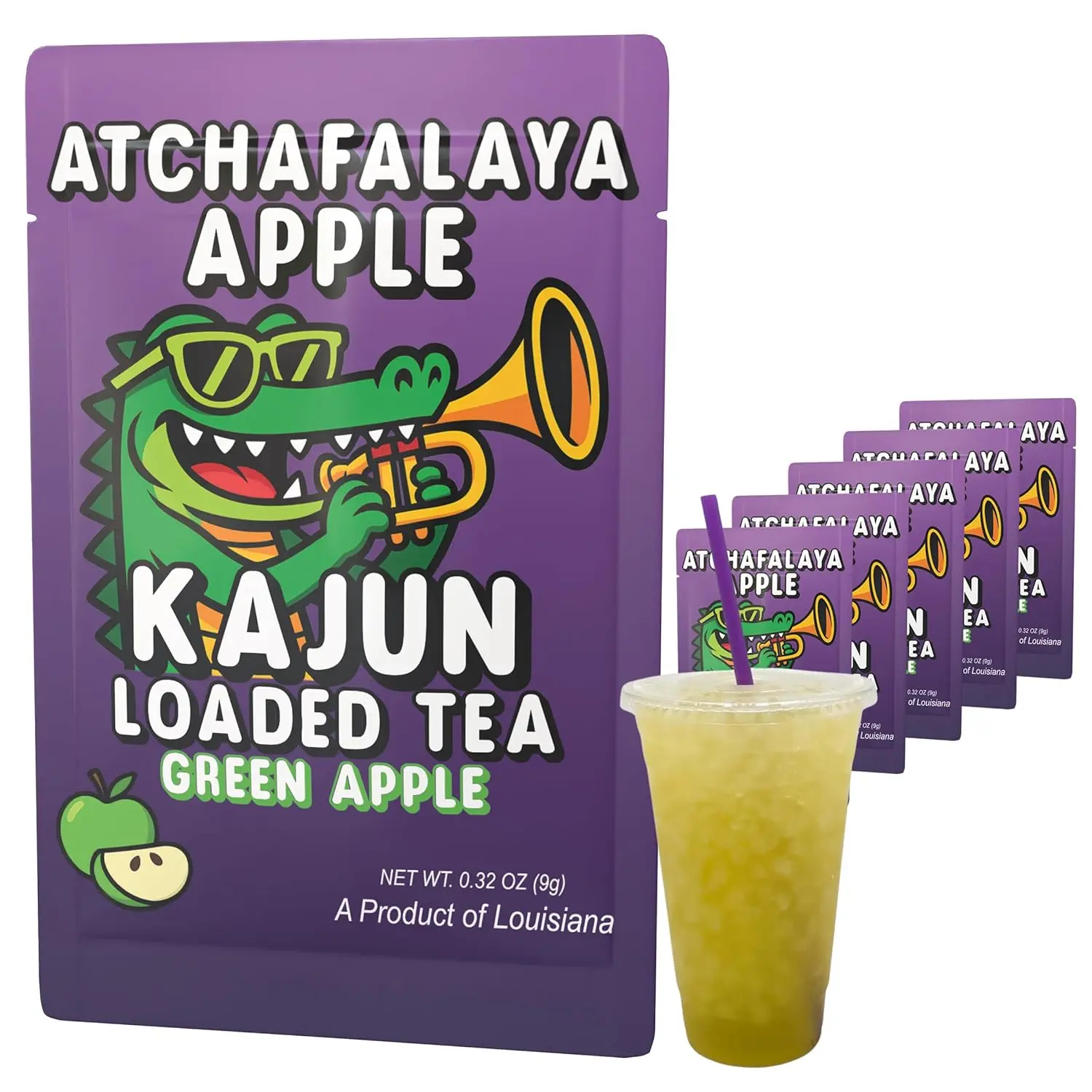 Kajun Loaded Tea Packets Atchafalaya Apple Green Apple Energy Drink Mix, Sugar Free, 250mg Green Tea Caffeine, Zero Calorie, Keto Friendly