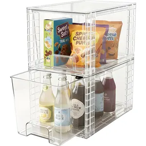 2 Pack Large Stackable Storage Drawers, Acrylic Bathroom Undersink Closet organizers and storage, Clear Plastic Bins for Pantry, Kitchen Cabinets, Makeup, Perfume, Baby Bottles, Medicine Organization