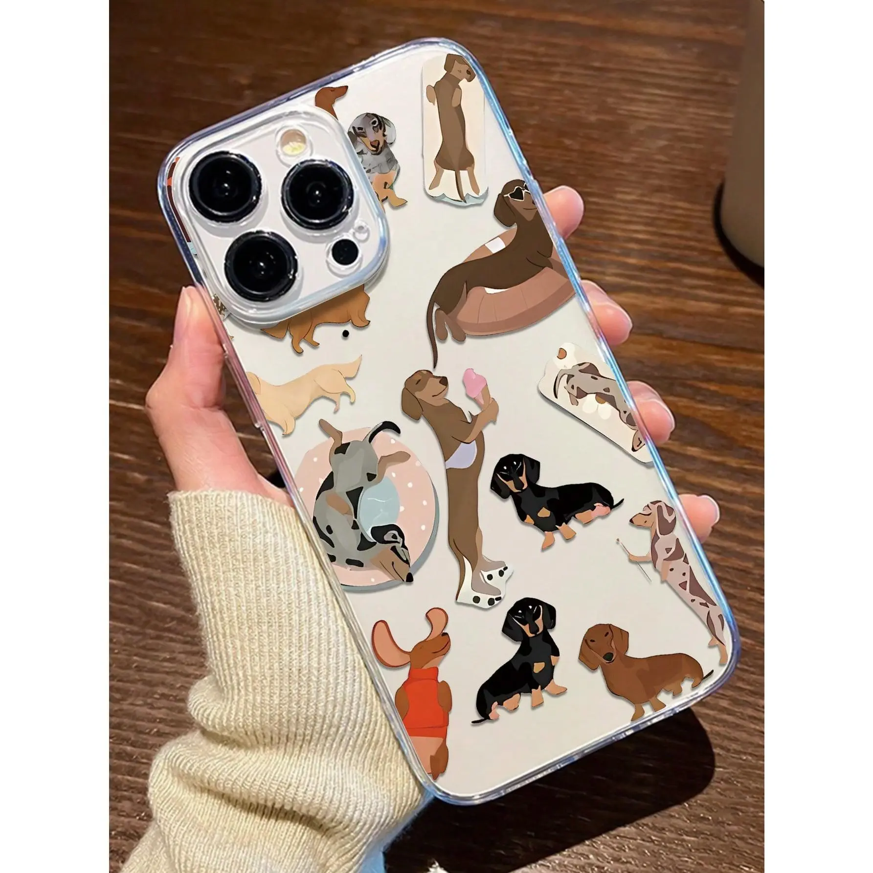 Dachshund Winter Scarf Transparent Drop-Proof TPU Phone Casing-Cover, Shockproof Anti-Fingerprint Accessory with Camera Protection for iPhone 17/16/15/14/13/12/11, Ideal Christmas Gift for Animal-Loving Enthusiasts