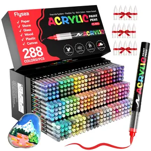 288 Colors Acrylic Paint Markers Set, Soft Brush Tip, Quick-Drying Waterproof Ink, for Rock Painting, Plastic, Wood, Canvas, Glass, Ceramic, Metal, Coloring Materials Set, Acrylic Paint Pens
