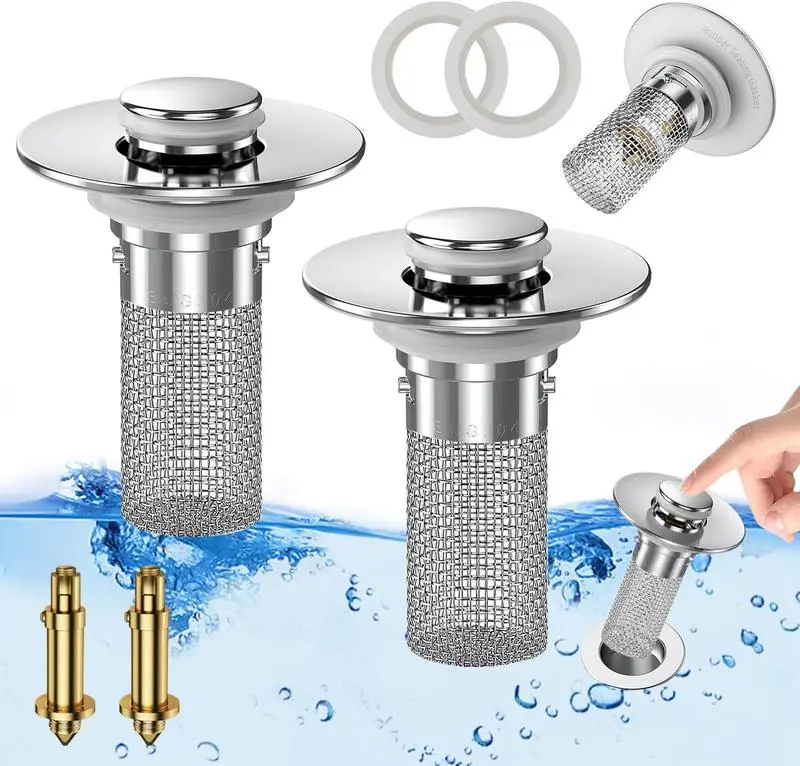 Stainless Steel Rustproof Pop-Up Drain Stopper with Mesh Filter, Bouncing Brass Core Sink Plug, Matching High-Pressure Handheld Shower Head, Practical Bathroom Home Accessories