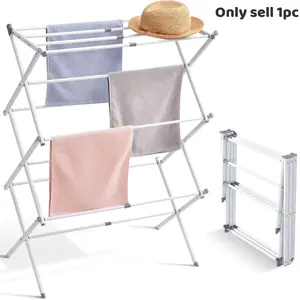 Space-Saving Foldable Clothes Rack - Durable Metal Frame, Non-Slip Horseshoe Buckle Locking Mechanism, 50 lbs Weight Capacity, Ideal for Home & Kitchen Storage, Multi-Tier Design for Efficient Drying, Clothes Hanging Rack