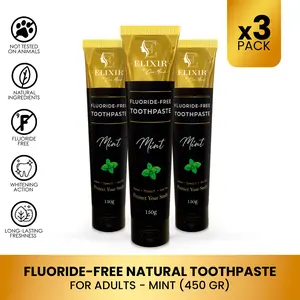 3 Pack of Coco March Fluoride Free Natural Toothpaste for Adults, Fresh Mint Flavor, Fresh Breath, Clean Teeth and Healthy Gums, 150g Oral Aloe Gentle