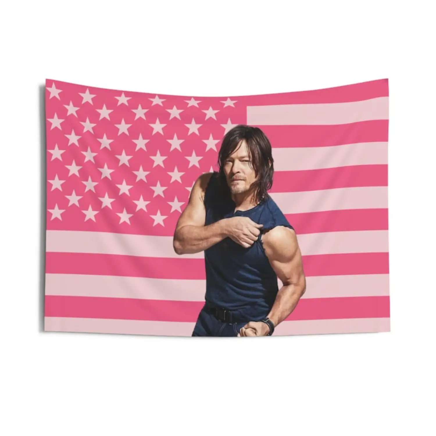 Norman Reedus Pink American Flag Tapestry Wall Hanging - 40x30in (102x76cm) Light Peach Geometric Strong Lightweight Fabric Indoor/Outdoor Home Decor, Fan Gift, Multi-Size