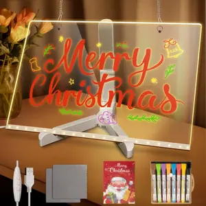 【Hot Selling Gift】LED Drawing Board with 7-Colors,Equipped with Stand,8 Colored pens (with Eraser Caps),Sketchbook,Adapter, Hook, Chain, Spray Bottle, Cloth and Sketchbook (12x“8”) LED Note Board
