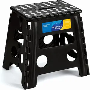 13" Folding Step Stool for Adults and  Holds Up to 300 lbs,Non-Slip Folding Stools with Portable Handle, Compact Plastic Foldable Step Stool for Bathroom,Bedroom, Kitchen,Black,1PC