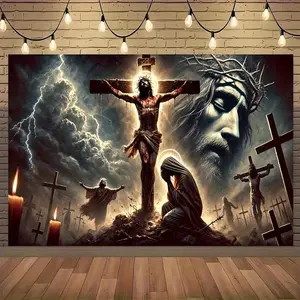 1pc 2D Flat Jesus Christ Passion Tapestry Vibrant Wall Hanging 100% Polyester HD Print Bright Colors Ideal For Bedroom And Living Room Aesthetic Decor Machine Washable Bedroom Decor