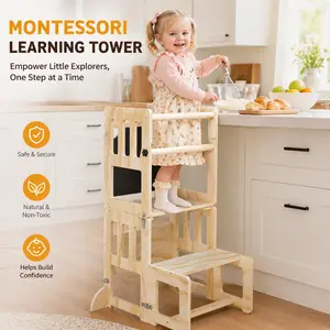 Convertible 4-in-1 Toddler Tower | Montessori Kitchen Helper Stool, Desk & Art Easel  Anti-Tip Safety Design
