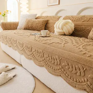 Thickened French Cream Style Sofa Cushion Cover in Rabbit Fur Plush, Non-Slip Design, Cozy Seating Mat for Autumn & Winter, Fashion Couch Protector, Soft Sofa Protector