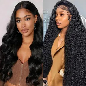 [Combo sale 30"&30"] buy 1 get 2 wig" 30 Inch 13x4 Body Wave Hair Lace Front Wigs + 13x4 30 Inch Deep wave Human Hair Hair Pre Plucked HD Transparent Lace Frontal Human Hair Wigs 180% Density