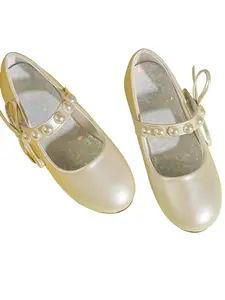Girls' Pearl Accents Princess Shoes, Soft Sole Mary Jane Flats Party Wedding Dress Shoes, Perfect for Parties and Weddings