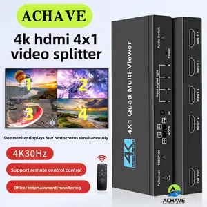 ACHAVE HDMI Multiviewer Switch 4x1 Seamless Switcher Quad Multi-Viewer HDMI Switcher 4 in 1 Out Supports 4K HD,1080p 60Hz,Upgrade 9 Display Modes with IR Remote for Security Camera and Gaming Consoles