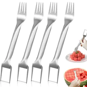 Stainless Steel Watermelon Fork Slicer, 2 in 1 Watermelon Cutter, Kitchen Tool for Perfect Watermelon Slices, Easy Fruit Cutter for Summer Parties, Cutting Utensils