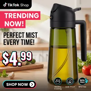 【1PCS】2 in 1 16oz/470ml Light-Blocking Dark Oil Sprayer for Cooking Kitchen Use Food-Grade Oil Mister for Air Fryer and BBQ Olive Oil Dispenser Glass Jars Plastic Hair Oiling Spray Bottle Plastic Lids Bathroom Organizer Set Syrup