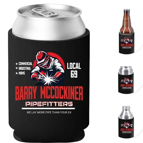 BARRY MCCOCKINER PIPEFITTERS CAN COOLER Insulated 12 oz Standard Fit Can Cooler - Funny Text Koozie, Lightweight Pipefitters,Beverage Holder