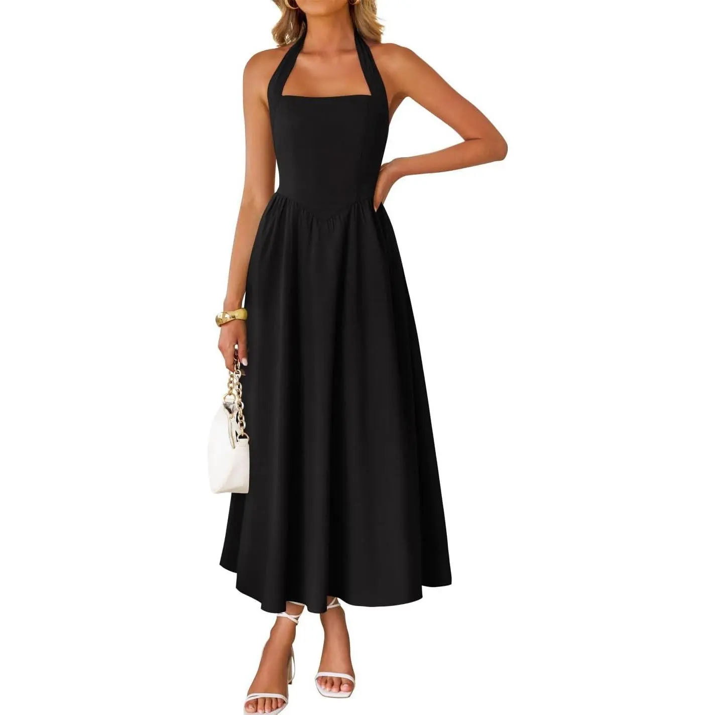 ZESICA Women's Summer Sleeveless Halter Midi Dress 2026 Off Shoulder High Waist Flowy Formal Wedding Guest Long Dresses