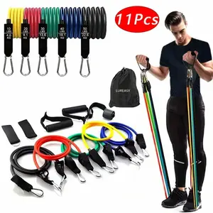 11-Piece Resistance Band Set with Door Anchor Handles Carry Bag Leg Ankle Bands for Home Workout Training & Body Relaxation Exercise Fitness Accessories Calisthenics Tools
