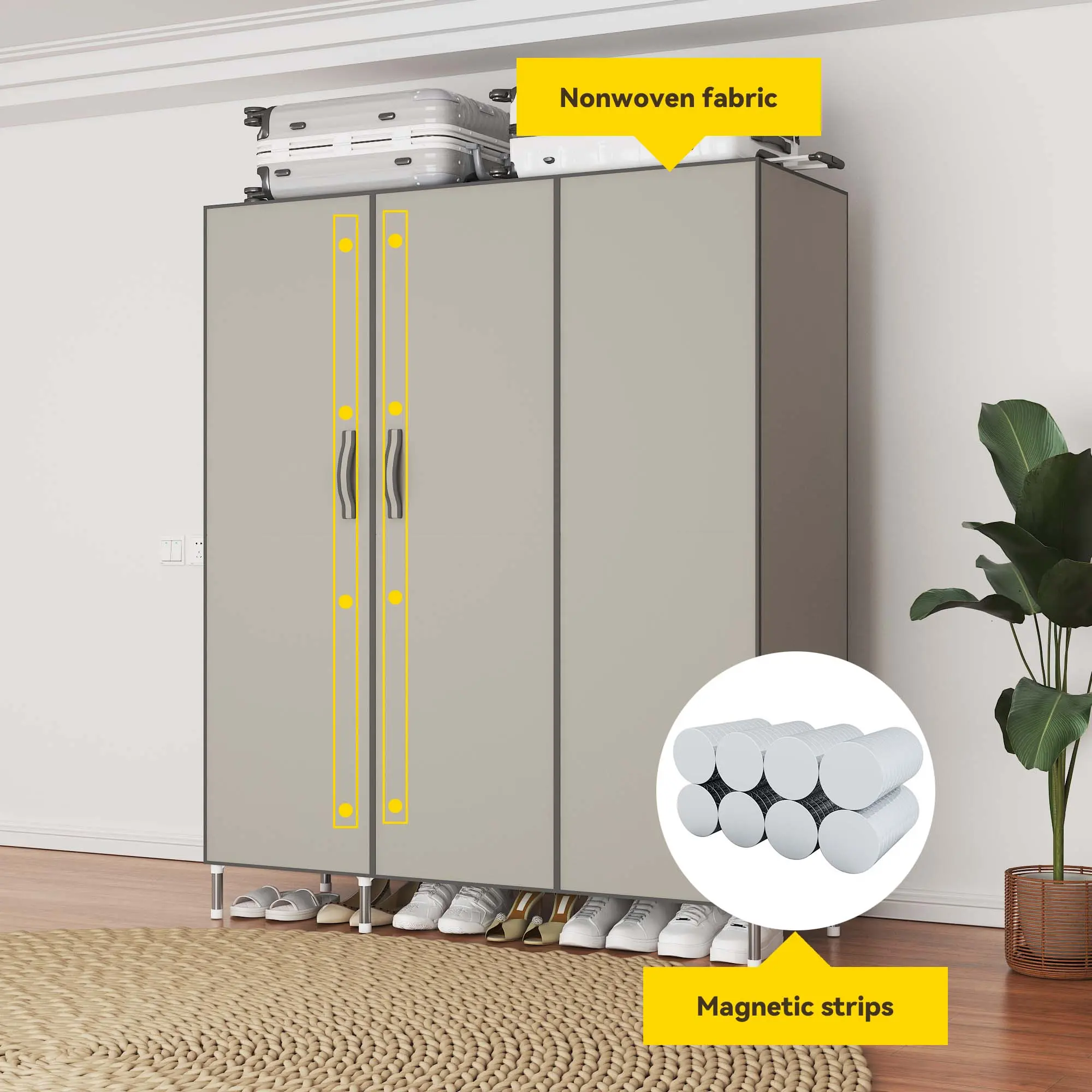 Large Portable Wardrobe Closet with Double Hanging Rods, Clothes Organizer with Storage Shelves & Dust Cover