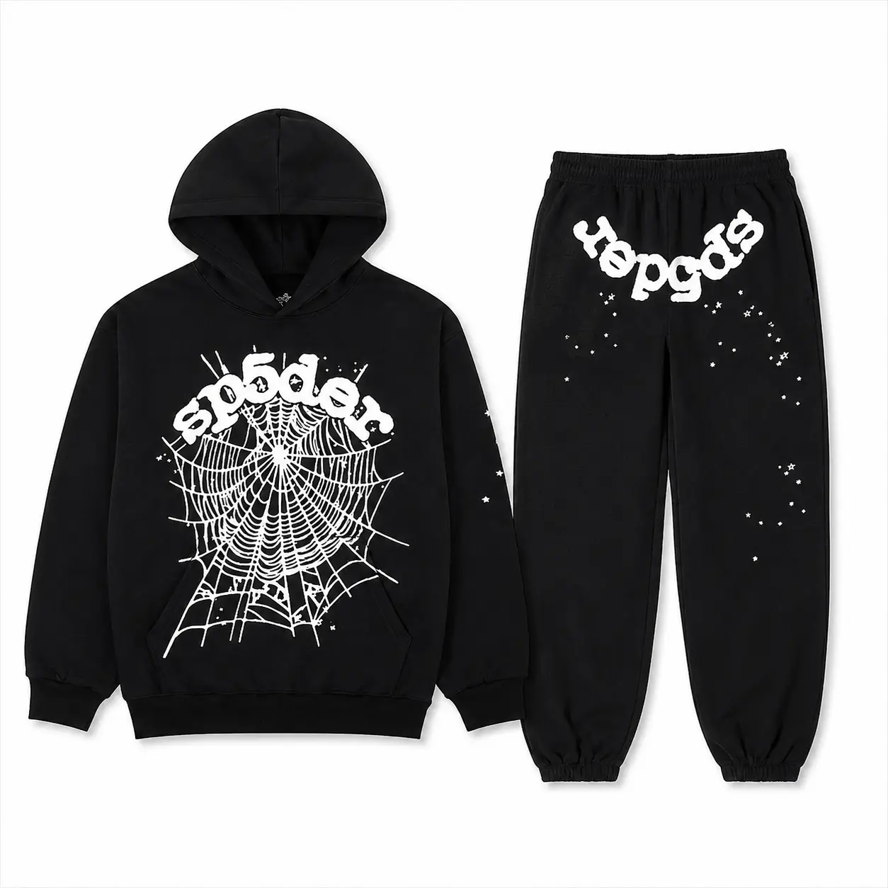 SP Black Hoodie & Joggers Tracksuits– Unisex Matching Pullover Hoodie & Sweatpants, Cozy Streetwear Tracksuit Outfit for Men & Women, Casual Loungewear 2-Piece Set