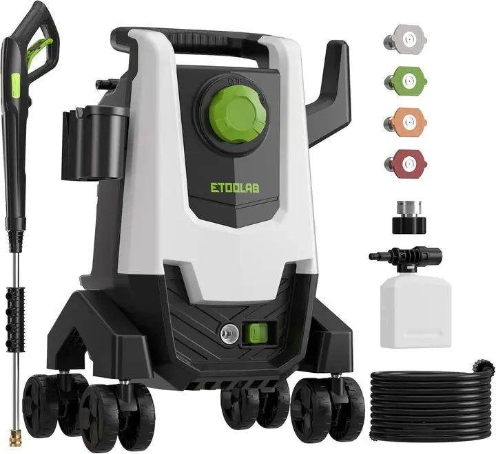 3000 PSI Corded Electric Pressure Washer, Portable Power Washer with 23FT Hose, 4 Quick-Connect Nozzles, Anti-Tip 4-Wheel Design, 360° Steering, Auto Shut-Off Metal Spray Gun for Cars, Driveways, Patios & Outdoor Furniture | Back to School