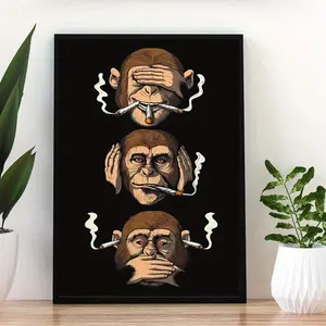 1pc Modern Three Wise Monkeys Smoking Weed Canvas Poster, Wall Art for Bedroom, Living Room, Corridor, No Frame rimless