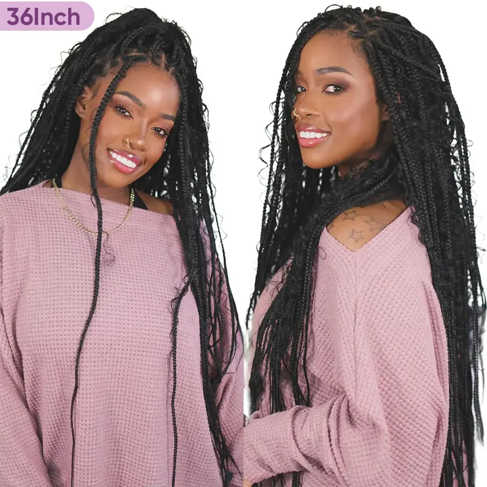 36 Inches Full Lace Premium Synthetic Fiber Knotless Bohemian Box Braided Wigs Wavy SuperNova Hair DM to Pre-cut Lace #Summervibes #DealsForYouDays