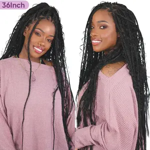 36 Inches Full Lace Premium Synthetic Fiber Bohemian Box Braided Wigs Wavy SuperNova Hair