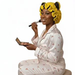 Yellow and Black Teddy Bonnet - Soft Plush Exterior Smooth Satin Lining Comfortable Warmth Hair Care Routine, 3D Bonnet, Haircare, Daily