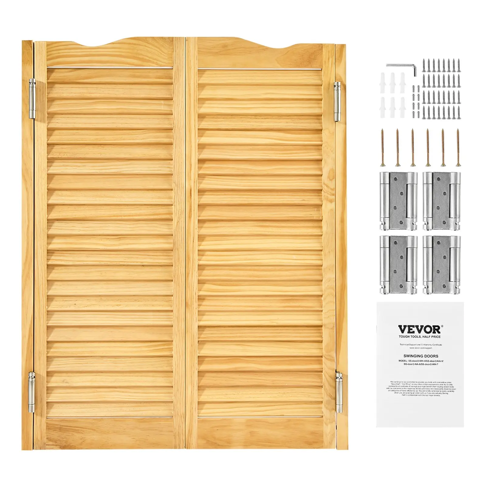 VEVOR Double Swinging Double Door, 31.7 in W x 41.73 in H Arched Top Interior Auto Close Pine Wood Door, 19.29 lbs Premium Wood, Complete Accessories Kit with Hinges, Quiet Operation, Easy Install for Kitchen, Hallway