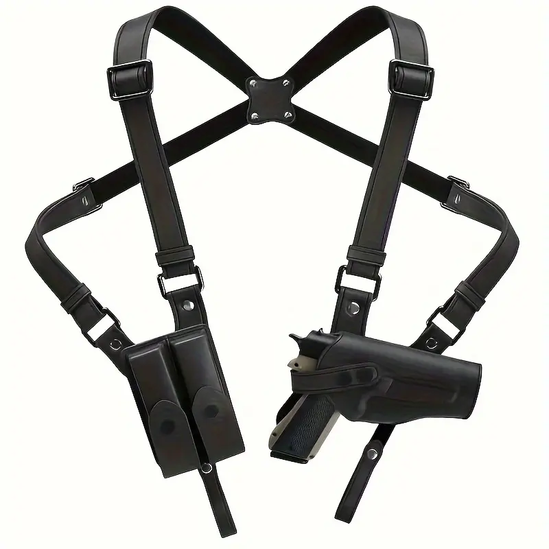 Universal Vertical Shoulder Holster for Discreet Concealment, Gun Rig with Dual Magazine Pockets and Comfortable Secure Fit, Vertical Strap, Shoulder Strap, Magazine Slots, Comfortable And Secure Fit, Concealed Carry Crossbody, Carry Concealed Holsters, O