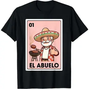 [100% Cotton] El Abuelo Grilling Grandpa Mexican Bingo Card Unisex T-Shirt Menswear Man Classic Golf
