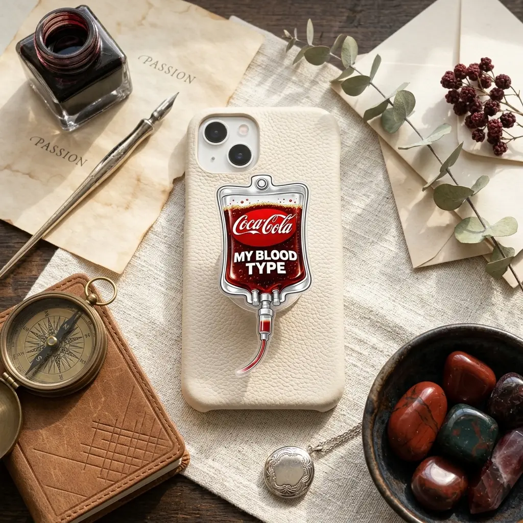 Funny My Blood Type Soda Phone Grip | Cute IV Bag Red Liquid Phone Holder Stand Gag Gift
