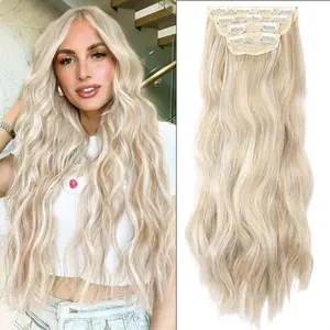 Clip in Hair Extensions 20 Inch 4PCS Synthetic Double Weft Natural Soft Hair Blends Well Hair Extensions Long Curly Wavy Hairpieces for Women Girls Daily Party Use Styles full head coverage Gift for gf clip-in extension