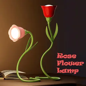 Rechargeable Rose LED Desk Lamp Bendable Dimmable Flower Night Light with Brightness Memory Creative Gift for Women/Wife/Girl