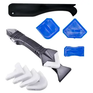 3 in 1 Silicone Caulking （stainless steelhead）, Sealant Finishing Tool Grout Scraper, Reuse and Replace 5 Silicone Pads, Great Tools for Kitchen Bathroom Window, Sink Joint