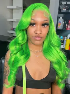 Neon Green 13×4 Lace Front Loose Wave Synthetic Wig Free Parting · Natural Hairline · Heat-Resistant Fiber · Daily Style for Women · 28 Inch Lace Front Wig