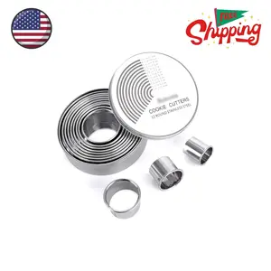 12 Pieces Round Cookie Biscuit Cutter Set,18/8 Stainless Steel Cutter Ring Molds