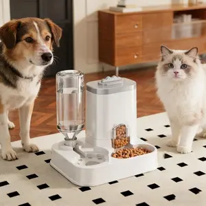Cat Water Dispenser with Food Basin, Battery-Free, Modern, Easy Clean, Durable, Auto Pet Feeder, Small Dogs, Sturdy Construction