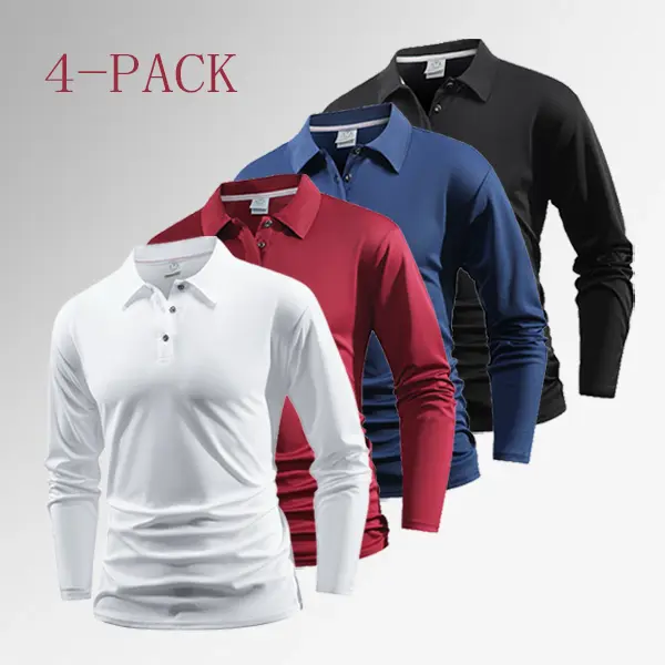 4-Pack Men's Long Sleeve Polo Shirts, Classic Slim Fit Plain Stretch Fabric, Quick-Dry Button Front Menswear for Golf & All-Day Wear, Party, Casual Chic, Standard Xxs-Xxl, No, Drip Dry