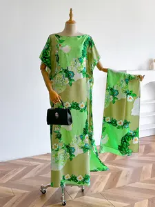 Elegant Silk Floral Print Dress Set, Long Robe & Scarf, Beach Cover-Up, Sun Protection, All Seasons Wear, Women's Fashion, Beach Cover Ups, Swimsuit Cover Up